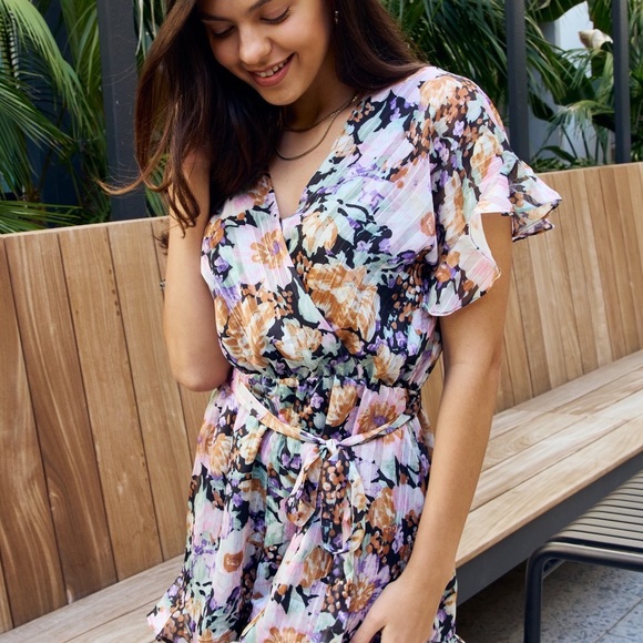 PETAL DEW FLORAL ROMPER TIE BELT FULL SIZE RUN - Picture 6 of 8